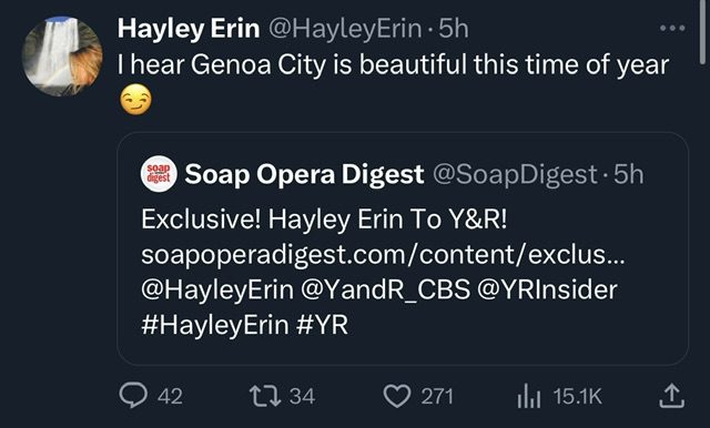Hayley Erin returns to Y&R